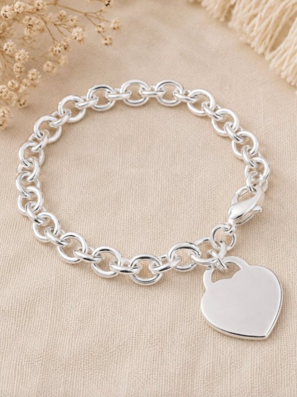 925 Sterling Silver Heart Chain Bracelet - Picture 2 of 3